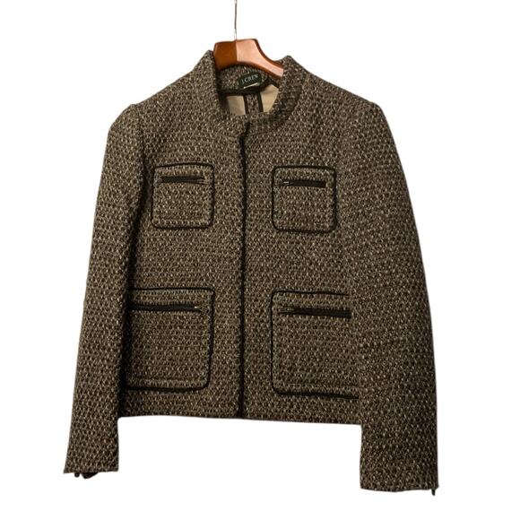 J. Crew Jackets & Blazers - J.Crew Wool Blend Tweed Jacket | Size 10 | Brown Black Metallic | 4-Pocket Zip